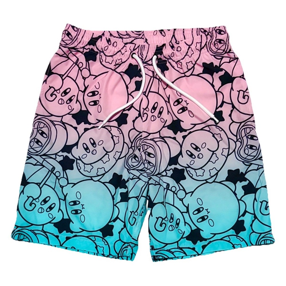Nintendo Kirby Swim Trunks Mens S Blue Pink Ombre Board Shorts Unlined Bioworld